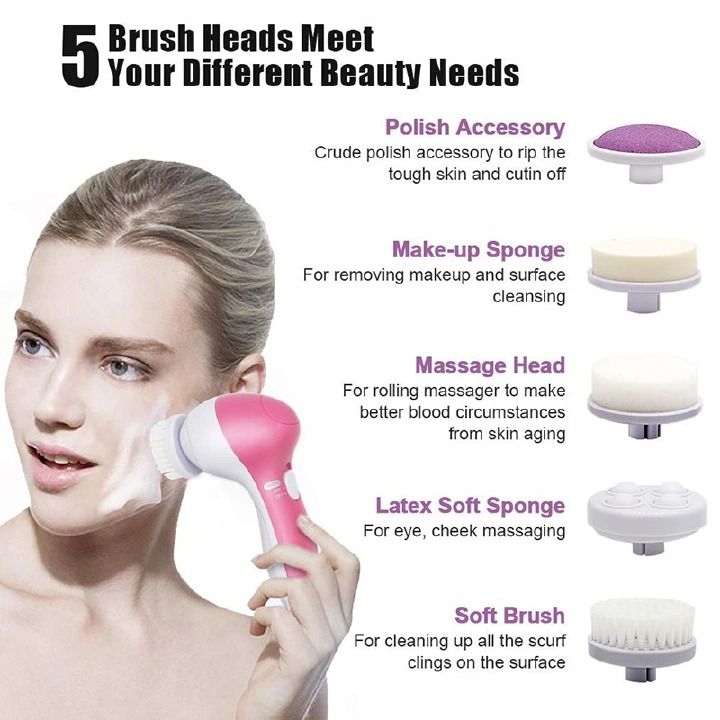 New Arrival 5 in 1 Face Cleansing Brush Silicone Facial Brush Deep Cleaning Pore Cleaner Face Massage Skin Care Waterproof Facial Brush