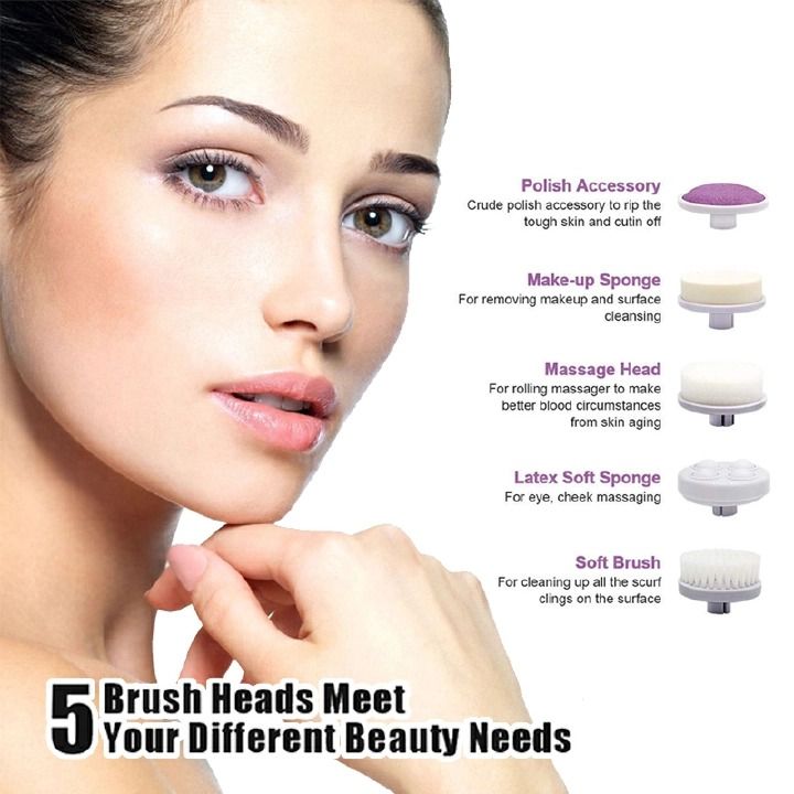 New Arrival 5 in 1 Face Cleansing Brush Silicone Facial Brush Deep Cleaning Pore Cleaner Face Massage Skin Care Waterproof Facial Brush