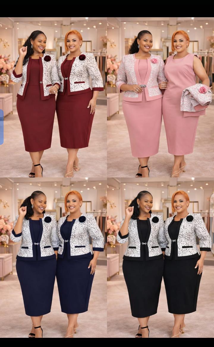 Chic two piece dresses Perfect for turning heads effortlessly
Cute office and casual wear 
It's a full dress and detachable coat 
Available in 4 beautiful colours 😍😍😍
Size 46-54
Price 4000 n