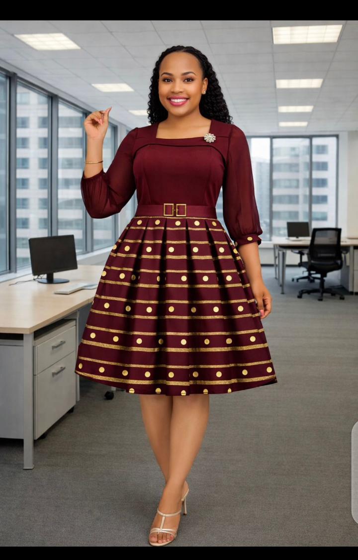 This masterpiece 
Beautiful skater dress with cute design 
Perfect for office and every day wear
Size 44,46,48,50 (M to 3XL)
Price 2800❤️