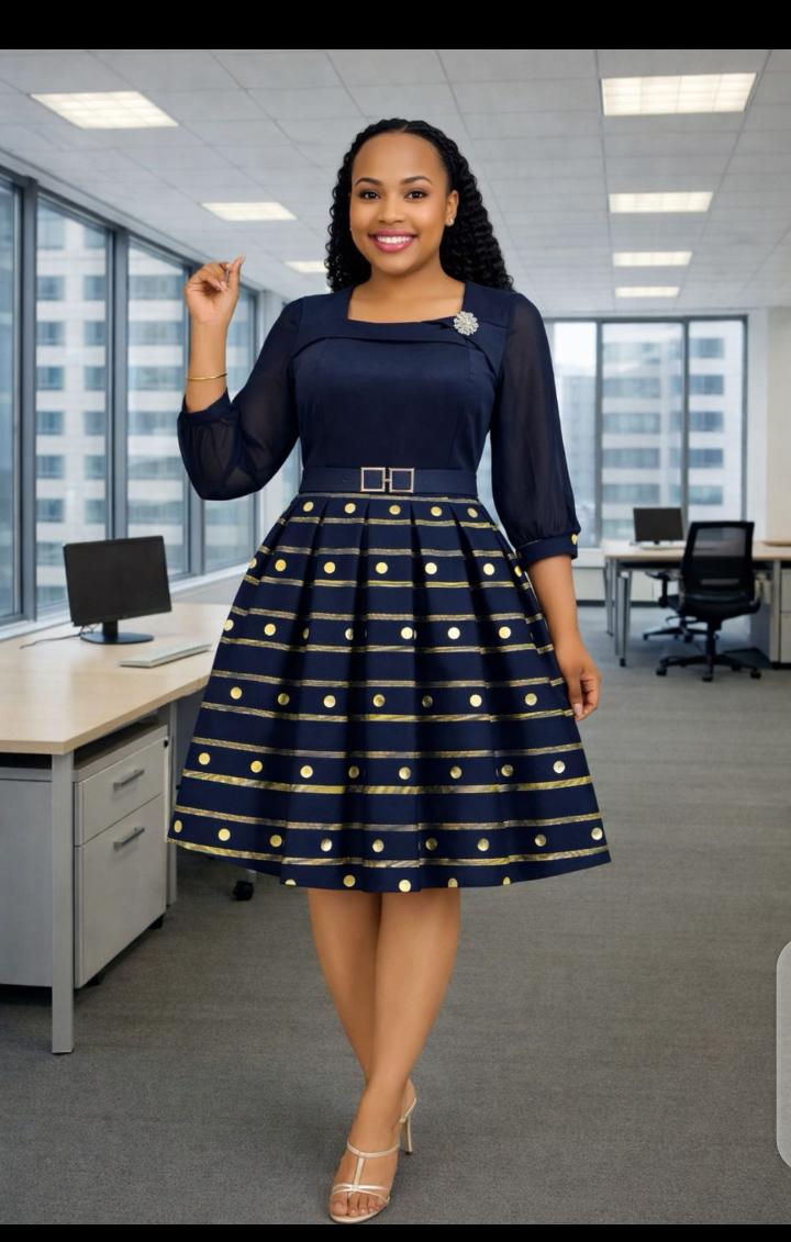 This masterpiece 
Beautiful skater dress with cute design 
Perfect for office and every day wear
Size 44,46,48,50 (M to 3XL)
Price 2800❤️