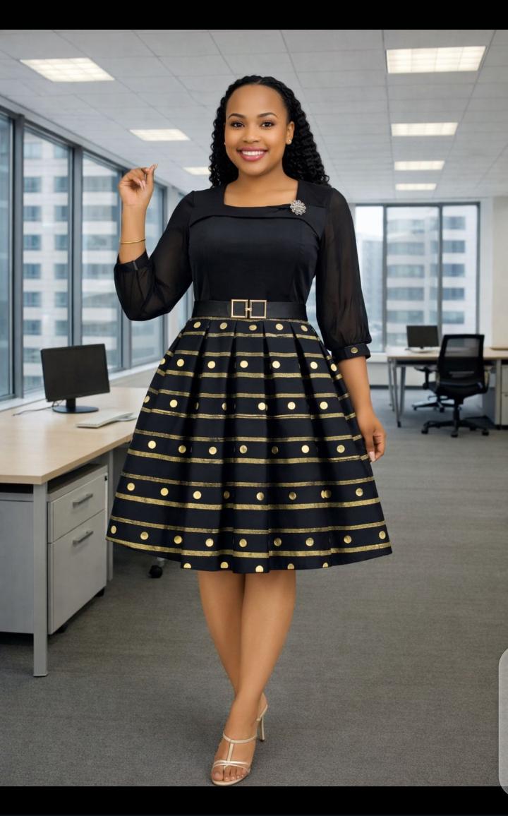 This masterpiece 
Beautiful skater dress with cute design 
Perfect for office and every day wear
Size 44,46,48,50 (M to 3XL)
Price 2800❤️