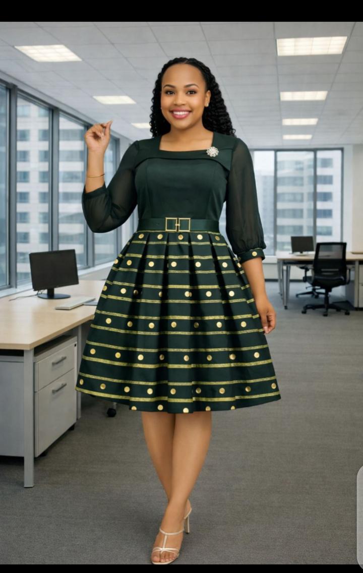 This masterpiece 
Beautiful skater dress with cute design 
Perfect for office and every day wear
Size 44,46,48,50 (M to 3XL)
Price 2800❤️