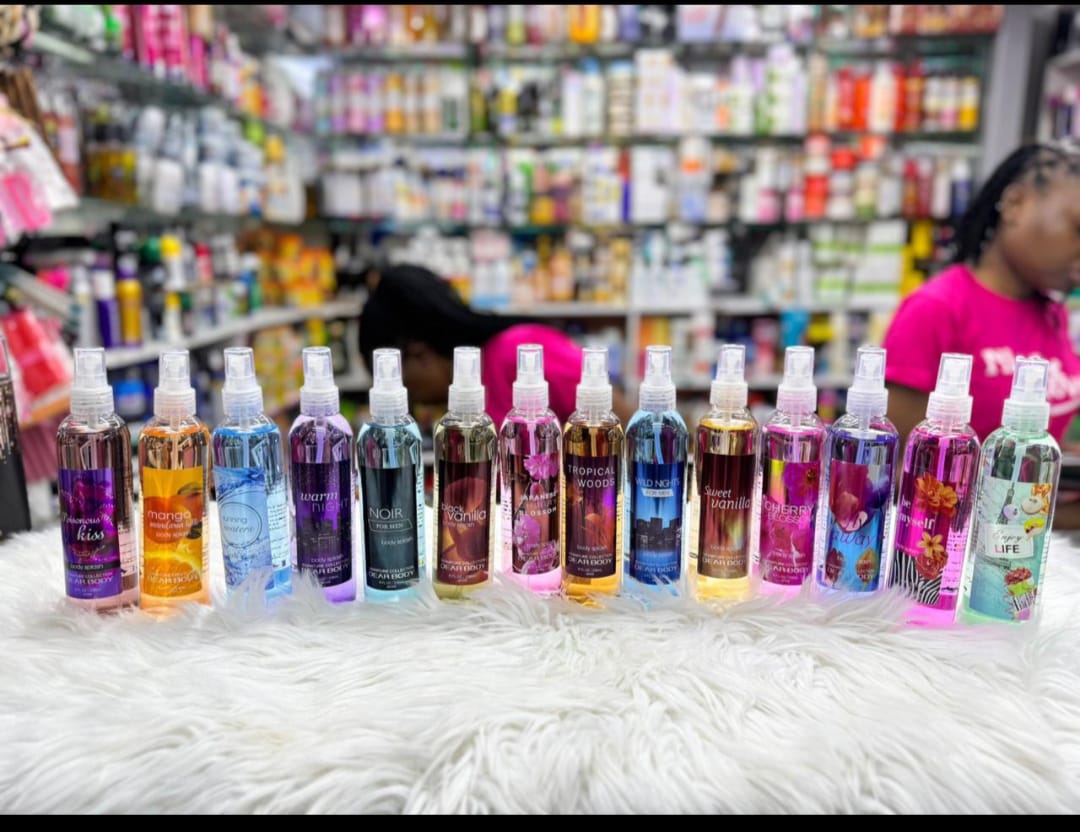 DEAR BODY SPLASHES 236 , poisonus kiss, mango mandaline, running warter, warm night, noir for men, black vannila,tropical wood, wild night, swt cvanilla, enjoy night