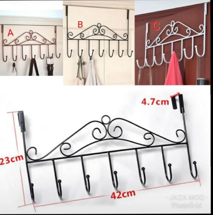 Over the Door Hanger Punch-free Clothes Hat Bag Hook for Kitchen Bathroom Towel Hook Key Holder Metal Hanger Bracket 7 Hooks