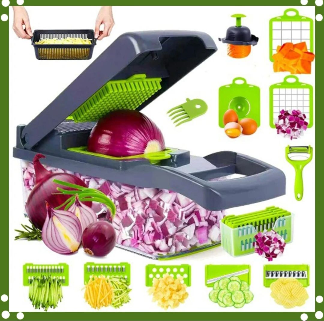 Vegetable Chopper Onion Chopper Mandolin Slicer Pro 13 in 1professional food Choppermultifunctional Vegetable Chopper and Slicer, Dicing Machine, AdjustableVegetable Cutter With Container(grey)