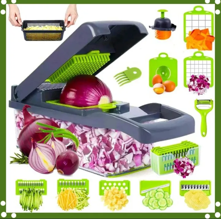Vegetable Chopper Onion Chopper Mandolin Slicer Pro 13 in 1professional food Choppermultifunctional Vegetable Chopper and Slicer, Dicing Machine, AdjustableVegetable Cutter With Container(grey)