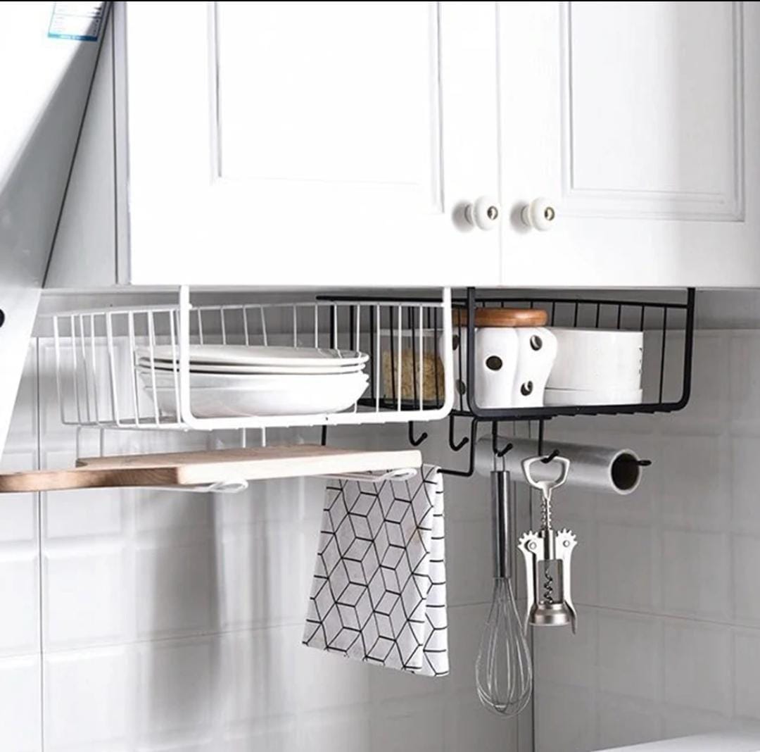 4in1 Under Cabinet Closet Kitchen Cupboard Basket Rack Shelf Bearing Partition Hanger For Home Storage Organizer