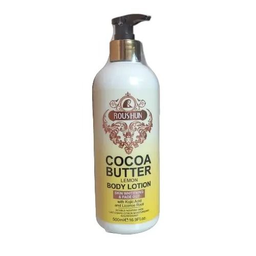 Roushun COCOA BUTTER, KOJIC, LEMON & LICORICE Body Lotion. Fades spots, blemishes, Scars, Softens, Moisturizes & Smooths,