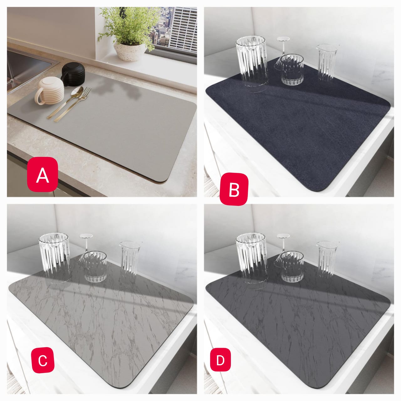 Non-Slip Kitchen Drainage Mat – Quick-Dry Silicone Sink Mat for Dishes, Cups, Utensils, Heat-Resistant, Anti-Bacterial Dish Drying Pad for Countertops