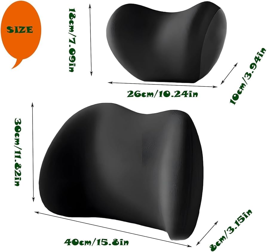 Car Headrest and Lumbar Support Cover, Memory Foam Neck & Waist Protection Set, All-Season Car Cushion, Breathable Pressure-Relief Seat Back Cushion, Adjustable Vehicle Pillow