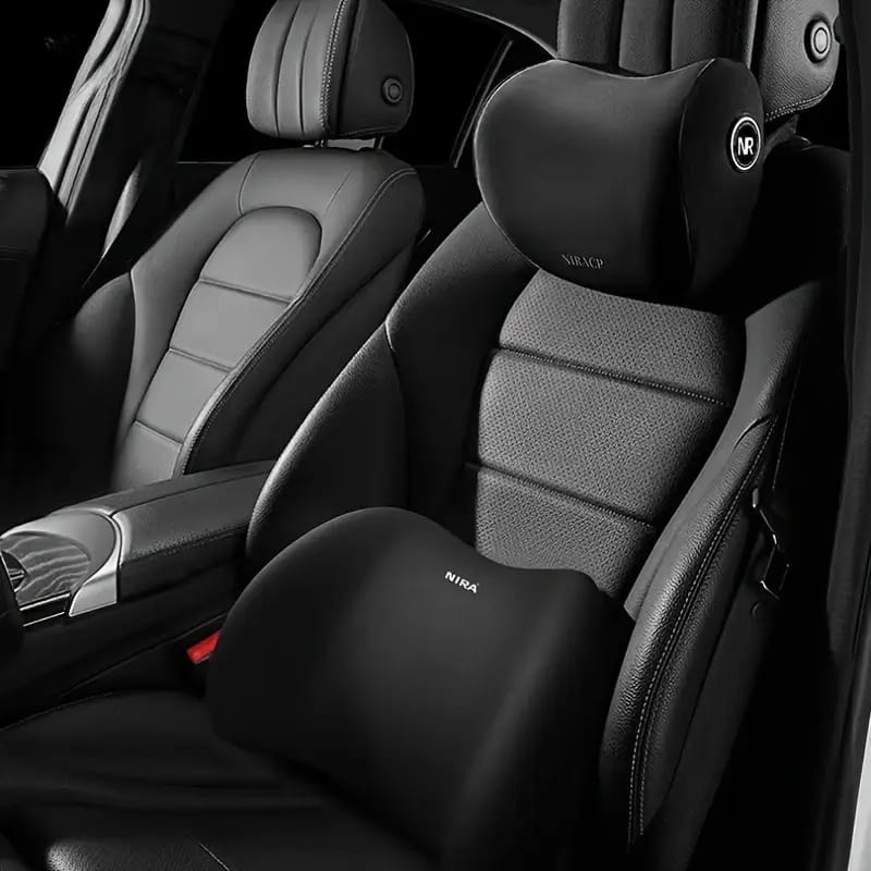 Car Headrest and Lumbar Support Cover, Memory Foam Neck & Waist Protection Set, All-Season Car Cushion, Breathable Pressure-Relief Seat Back Cushion, Adjustable Vehicle Pillow