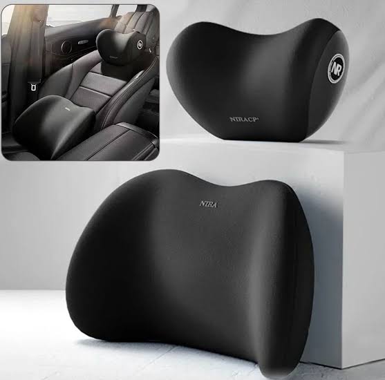 Car Headrest and Lumbar Support Cover, Memory Foam Neck & Waist Protection Set, All-Season Car Cushion, Breathable Pressure-Relief Seat Back Cushion, Adjustable Vehicle Pillow