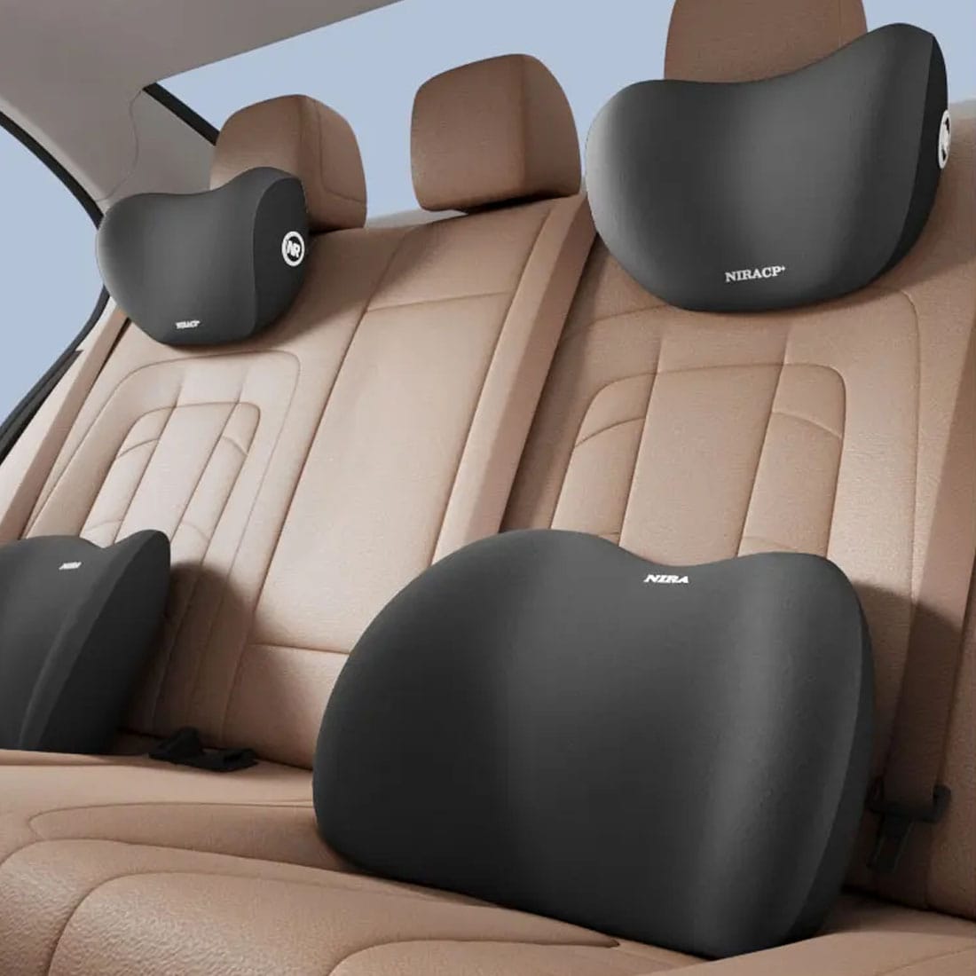 Car Headrest and Lumbar Support Cover, Memory Foam Neck & Waist Protection Set, All-Season Car Cushion, Breathable Pressure-Relief Seat Back Cushion, Adjustable Vehicle Pillow