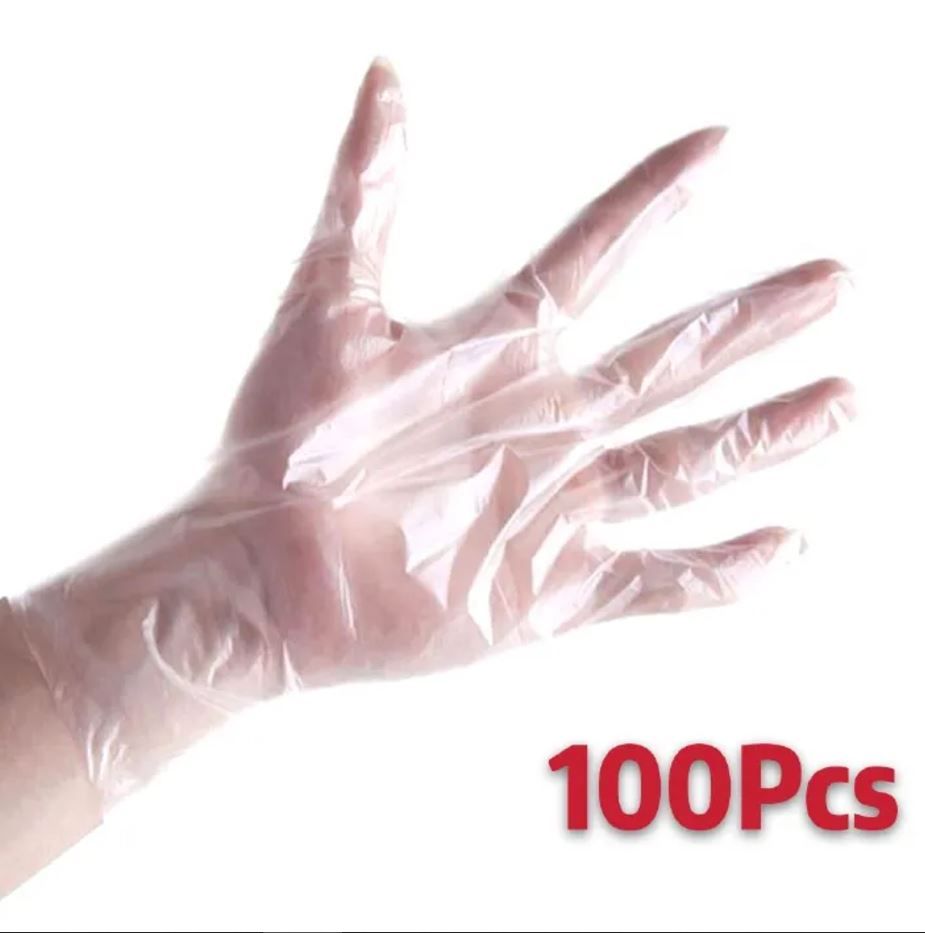 100Pcs Plastic Clear Disposable Gloves