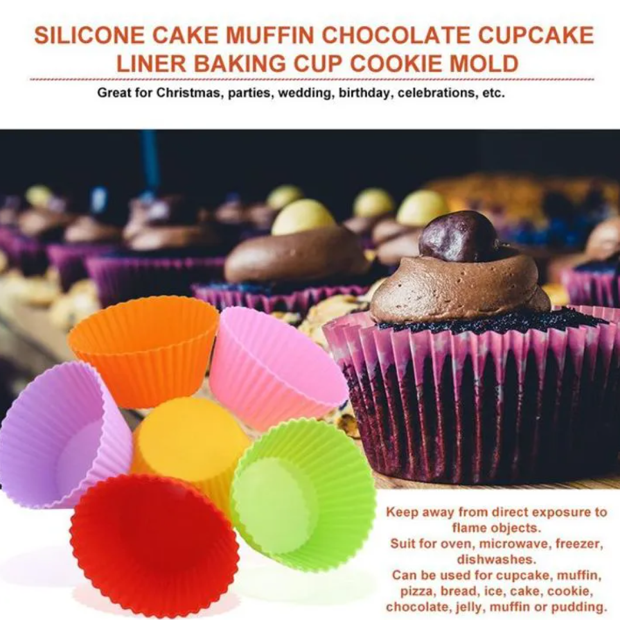 12 pcs Silicone Cake Muffin Chocolate Cupcake Liner Baking Cup Cookie Mold colorful