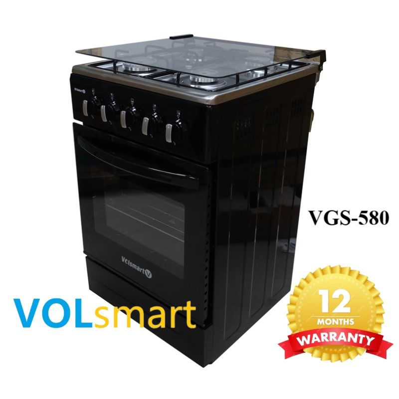 【HOT】Volsmart 4 Burners VGS-580 Free Standing 4 Gas Burners Oven Cooker Gas Cooker/ Free Standing Gas Cooker Cooking Range with 60L Oven 4 Gas Cooker + Gas Oven Black