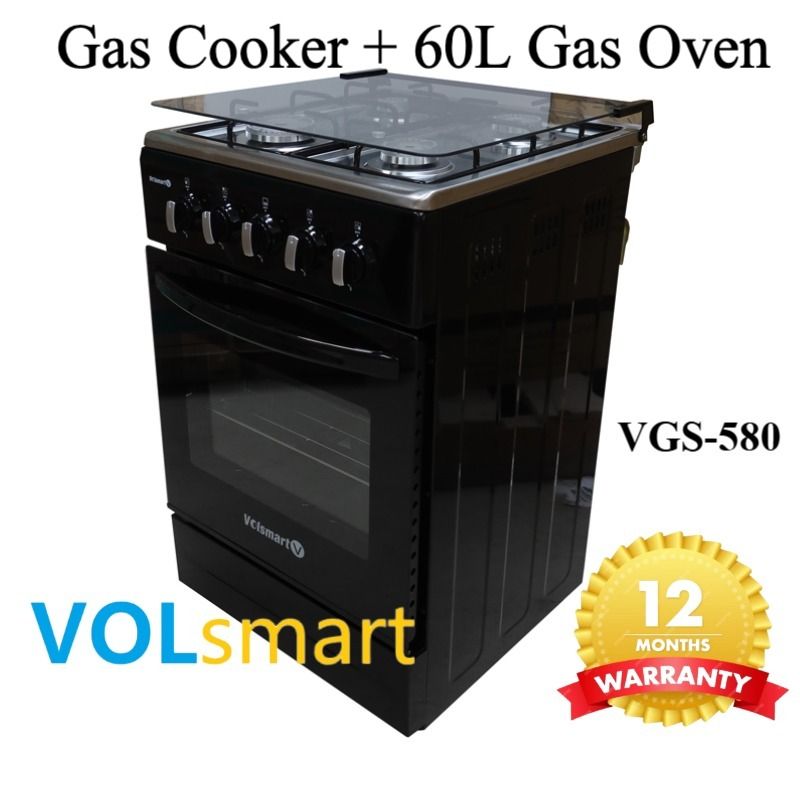 【Special Offer】Volsmart 4 Burners VGS-580 Free Standing 4 Gas Burners Oven Cooker Gas Cooker/ Free Standing Gas Cooker Cooking Range with 60L Oven 4 Gas Cooker + Gas Oven biack