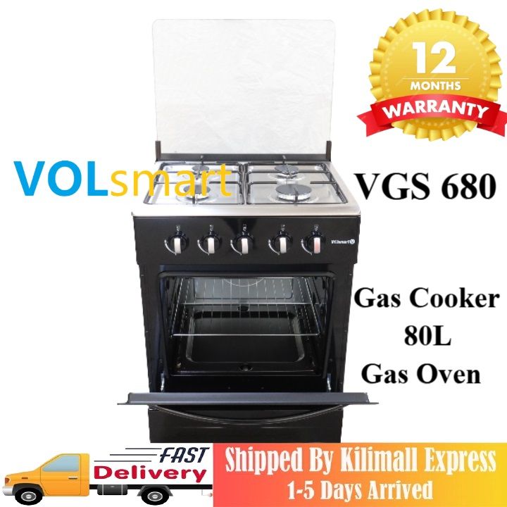 【Xmas Mega Sale】Volsmart 4 Burners VGS-680 Free Standing Gas Cooker Cooking Range with 80L Oven 4 Gas Cooker + Gas Oven