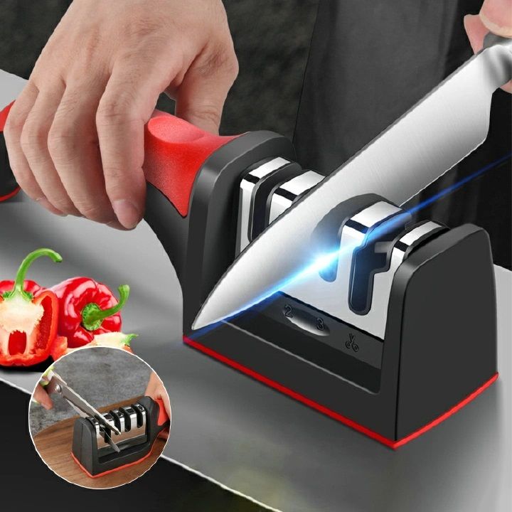 【HOT】VL-MD002 Knife Sharpeners for Kitchen Knives 4 in1 Kitchen Knife Sharpener Knife Sharpening Kit with 4 Stage Sharpening Slots Works for Ceramic Steel Knives and Scissor Kitchen Knife Accessories