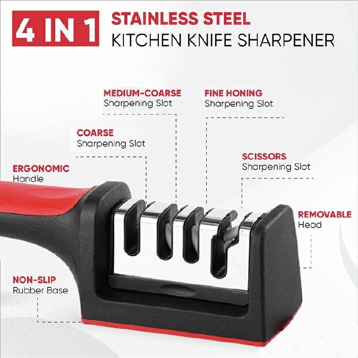 【HOT】VL-MD002 Knife Sharpeners for Kitchen Knives 4 in1 Kitchen Knife Sharpener Knife Sharpening Kit with 4 Stage Sharpening Slots Works for Ceramic Steel Knives and Scissor Kitchen Knife Accessories