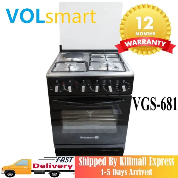 【hot】 Volsmart VGS-681 Gas Cooker 4 Burners Free Standing Gas Cooker Cooking Range with 80L Oven Electric 3 Gas + 1 Electric Plate, Free Standing Gas Cooker with Electric Oven 60*60