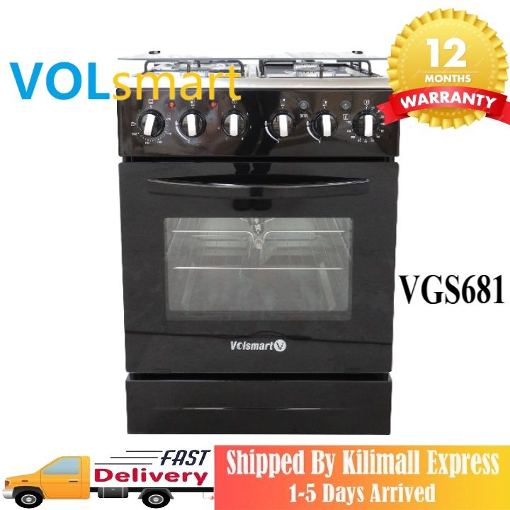【Special Offer】Volsmart VGS-681 Gas Cooker 4 Burners  Free Standing Gas Cooker Cooking Range with 80L Oven Electric 3 Gas + 1 Electric Plate, Free Standing Gas Cooker with Electric Oven 60*60