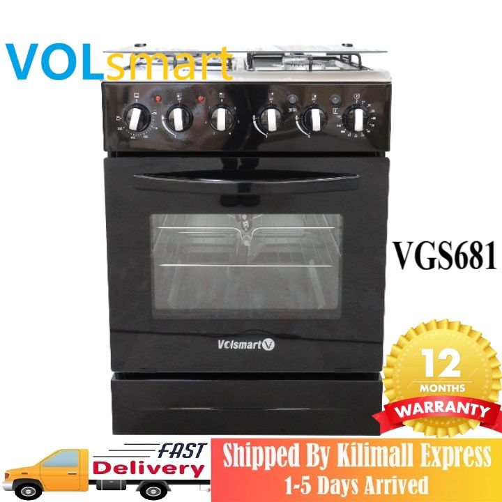 【Special Offer】Volsmart VGS-681 Gas Cooker 4 Burners  Free Standing Gas Cooker Cooking Range with 80L Oven Electric 3 Gas + 1 Electric Plate, Free Standing Gas Cooker with Electric Oven 60*60