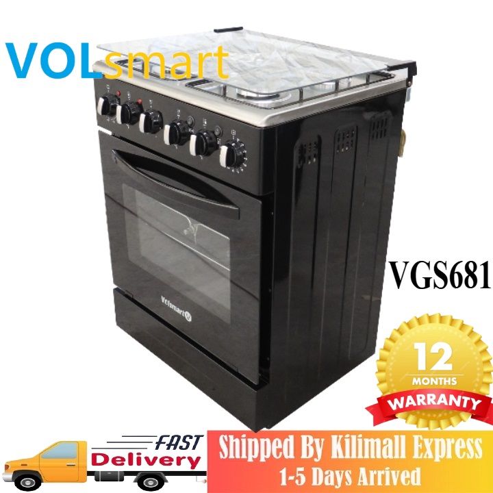 【Special Offer】Volsmart VGS-681 Gas Cooker 4 Burners  Free Standing Gas Cooker Cooking Range with 80L Oven Electric 3 Gas + 1 Electric Plate, Free Standing Gas Cooker with Electric Oven 60*60