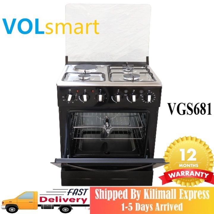 【Special Offer】Volsmart VGS-681 Gas Cooker 4 Burners  Free Standing Gas Cooker Cooking Range with 80L Oven Electric 3 Gas + 1 Electric Plate, Free Standing Gas Cooker with Electric Oven 60*60