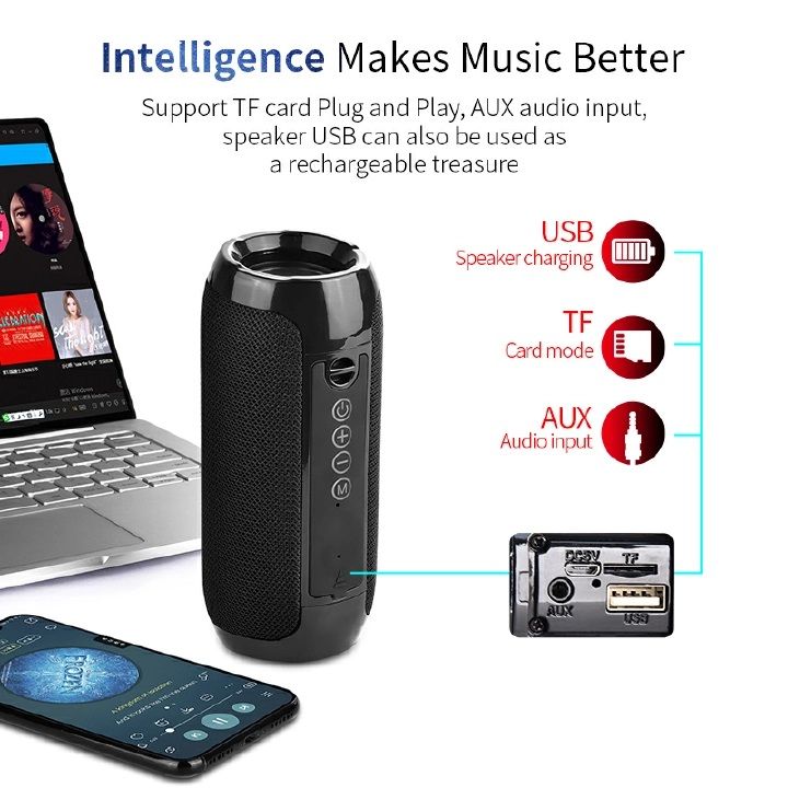 VL-BS117 VOLSMART store Bluetooth Accessories Waterproof Subwoofer Portable Bluetooth Wireless Speaker Surround Loudspeaker TF Card Sound Box TWS USB Flash Drive Wireless Speakers
