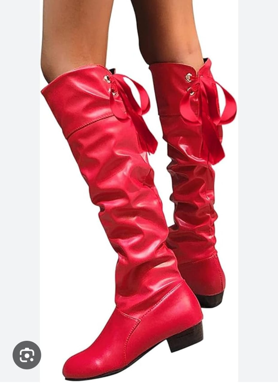 Women Fashion Pleated Knee High Flat Slouch Boots