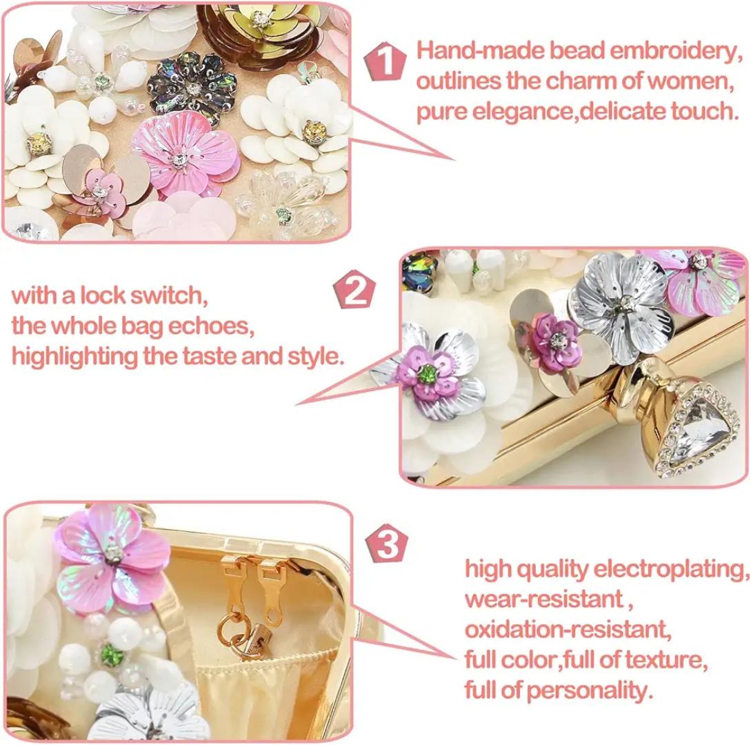 Beautiful Women Clutches Flower Evening Handbag Chain Strap Shoulder Bag handbag Wedding bag purse