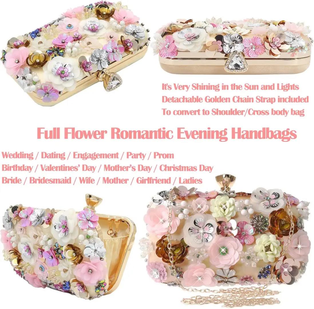 Beautiful Women Clutches Flower Evening Handbag Chain Strap Shoulder Bag handbag Wedding bag purse