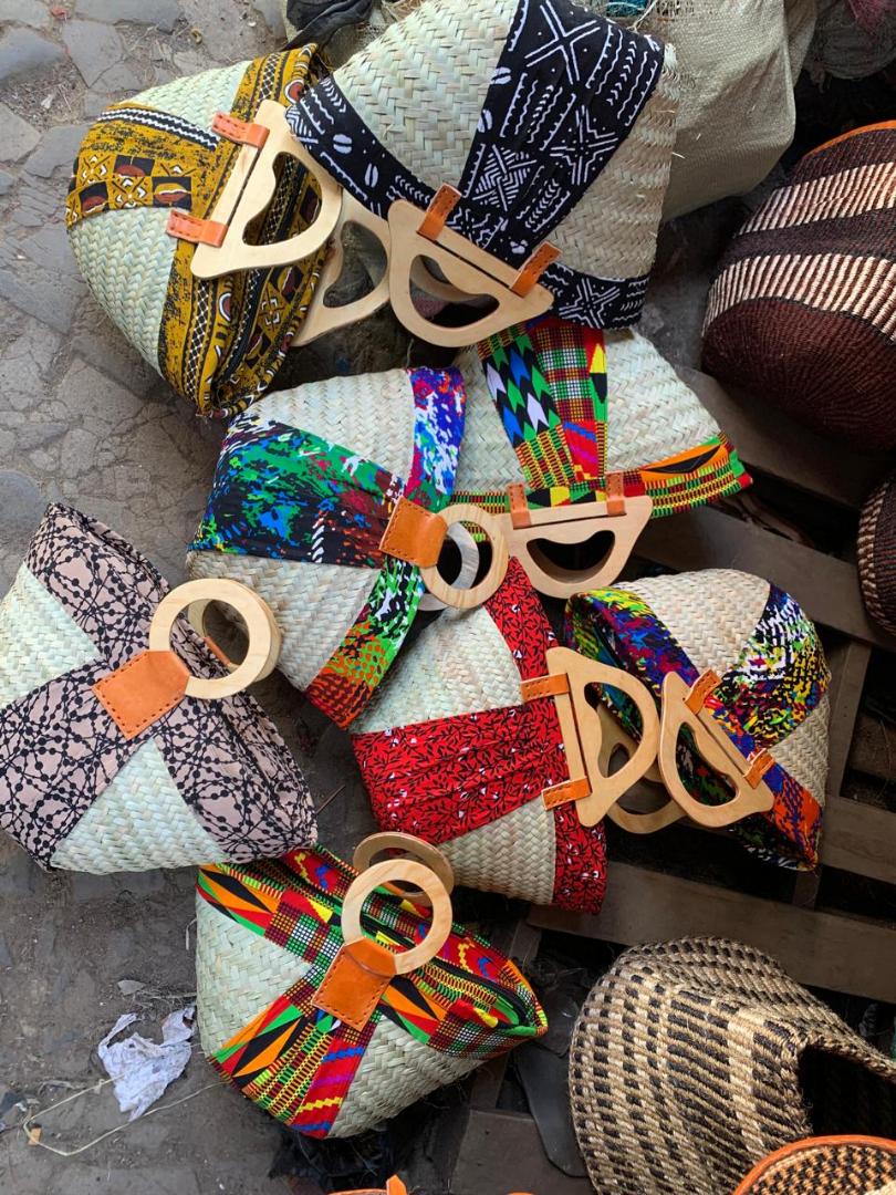 Eco-friendly Gift Bags Fashion African handwoven beach bag with ankara