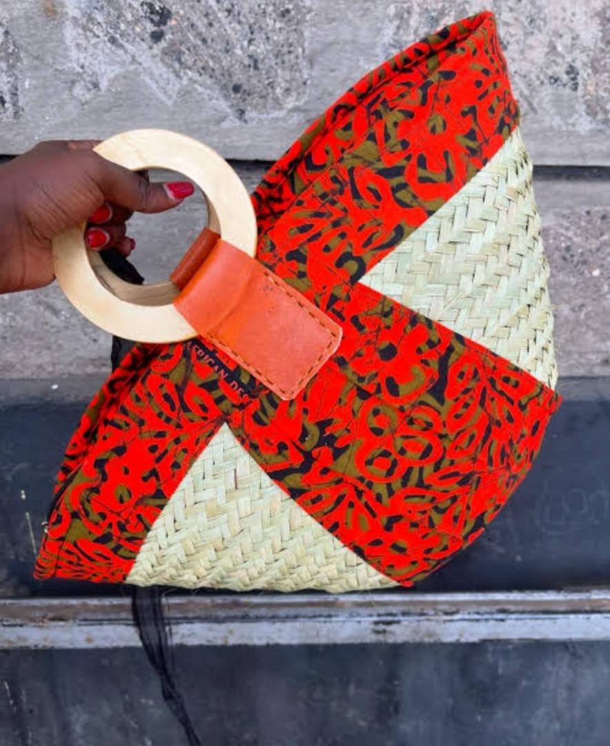 Eco-friendly Gift Bags Fashion African handwoven beach bag with ankara