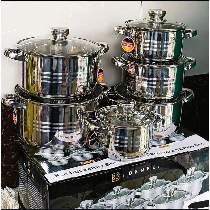 GREAT DEALS AT ALL THE TIMES🥳👆EDENBERG Heavy gauge Stainless Steel Cooking Pots/ Cookware set(.12-piece Stainless Steel Quality Cookware Set – Suitable to cook any recipe and selected to handle