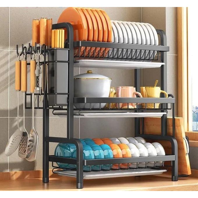 3 Tier High Quality Carbon Steel Dish Rack Utensil Organizer 3 Layers Dish Drainer