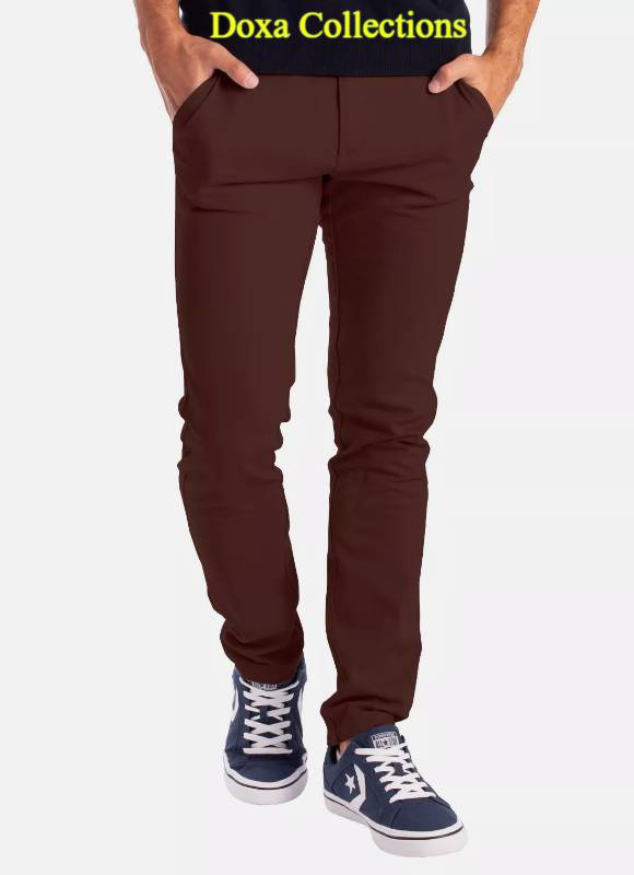 Maroon Soft Khaki Men's Trouser Slim Fit Casual- Non-Fading, Slight stretch, Long pant