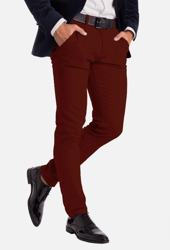 Maroon Soft Khaki Men's Trouser Slim Fit Casual- Non-Fading, Slight stretch, Long pant