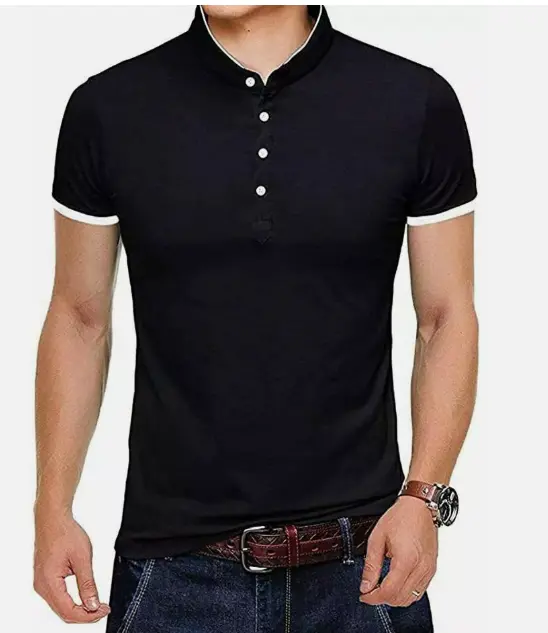 Black Chinese XL- Round Neck Collar T-shirt: Casual, Non-Fading, Short Sleeved Cotton