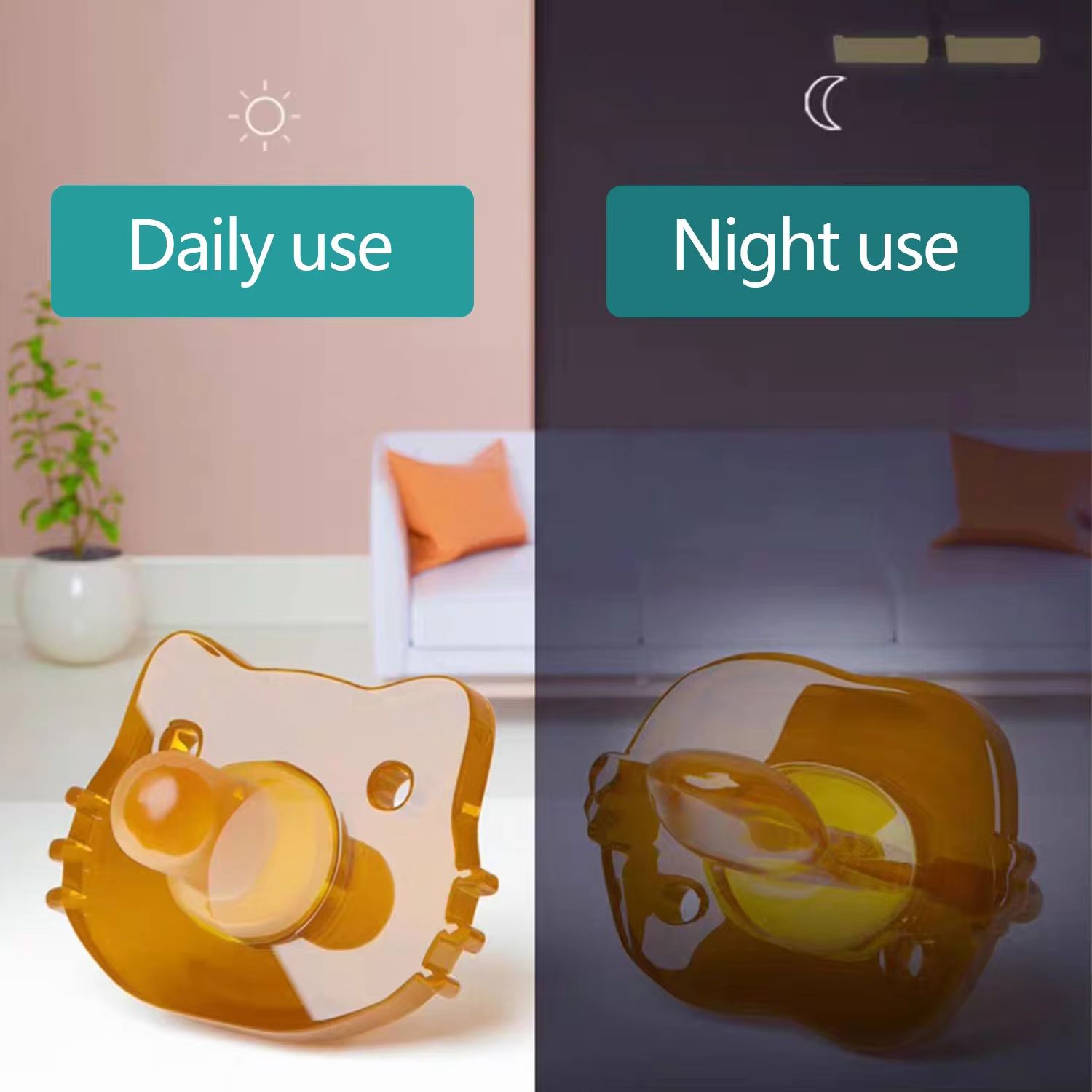 New Creative Silicone Bear Pacifier Day Round Head Night Flat Head Storage Box Chain Baby Teether Toys Newborn Pacifier Breastmilk-like design No crying for baby