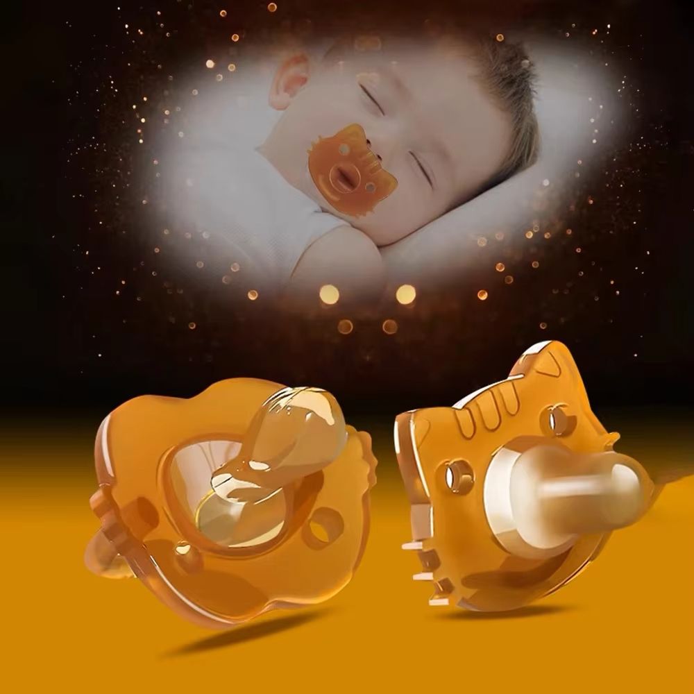 New Creative Silicone Bear Pacifier Day Round Head Night Flat Head Storage Box Chain Baby Teether Toys Newborn Pacifier Breastmilk-like design No crying for baby