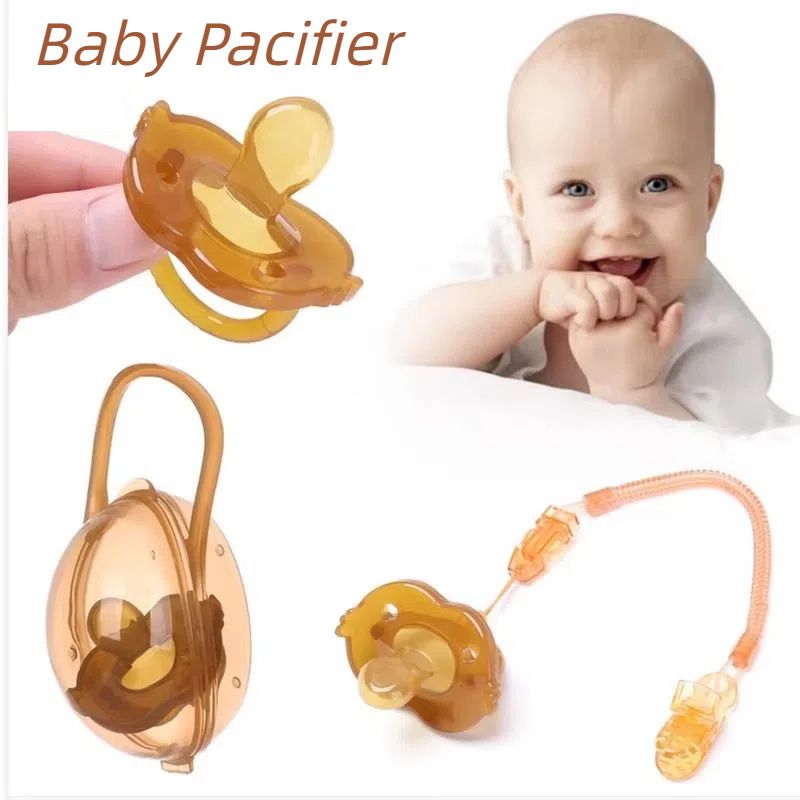 New Creative Silicone Bear Pacifier Day Round Head Night Flat Head Storage Box Chain Baby Teether Toys Newborn Pacifier Breastmilk-like design No crying for baby