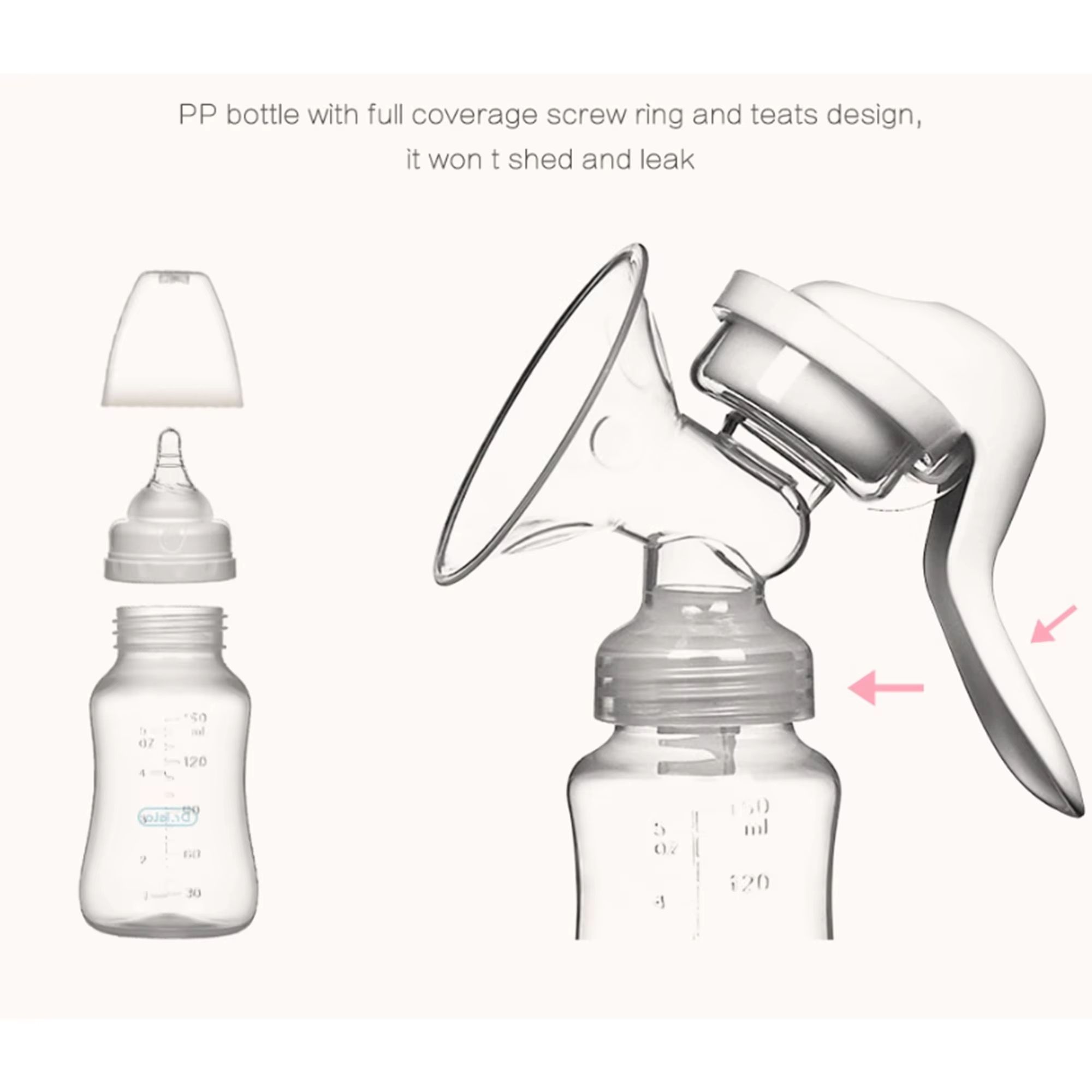 Manual breast pump, dual-purpose for both bottle and breast milk storage cup, preferred for breastfeeding mothers