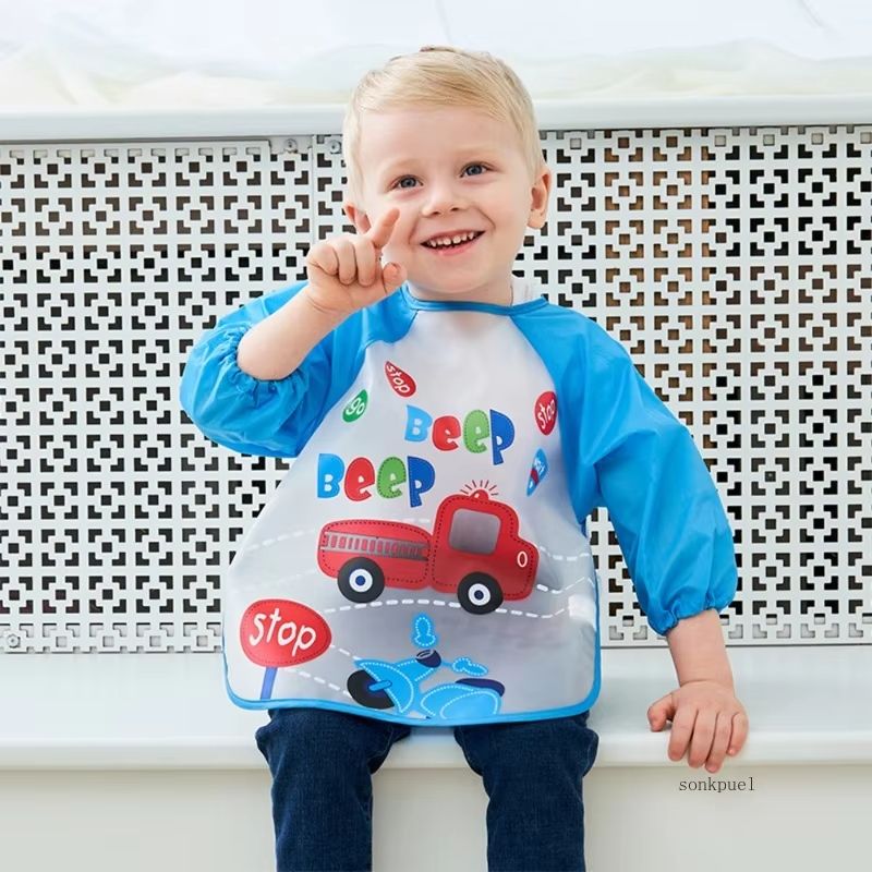 0-3 Years Baby EVA Waterproof Anti-dirty Bib Long Sleeve Strap Coat Dirt Proof Soft Feeding Bib Cute Cartoon Pattern Burp Cloths