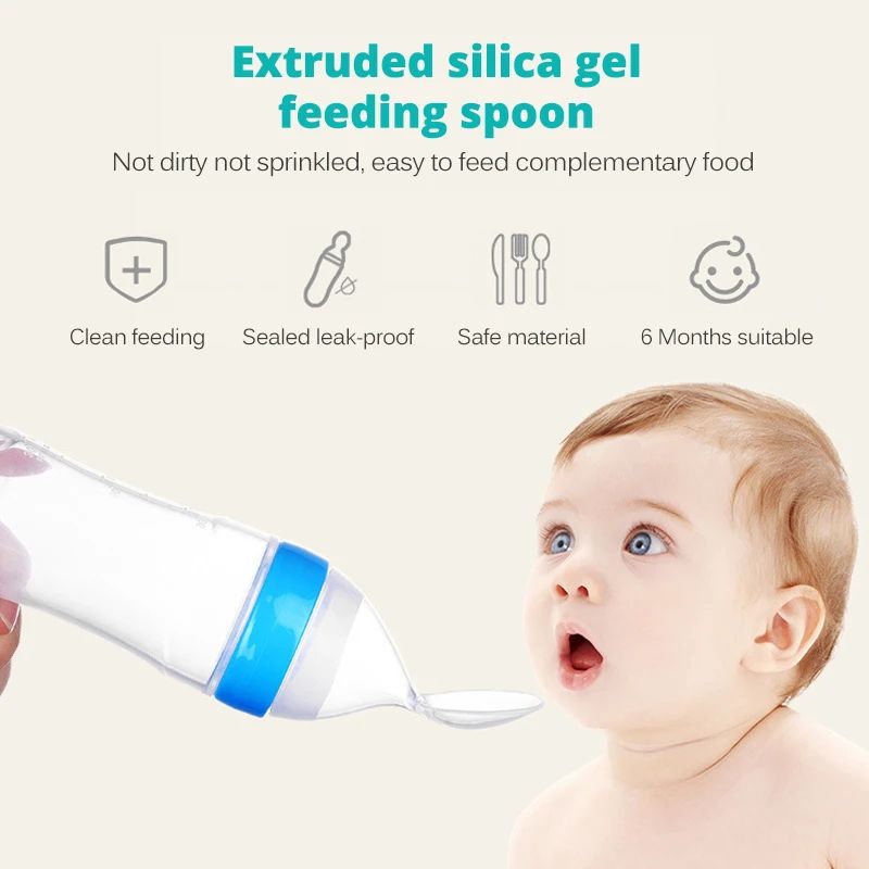 Squeezing Feeding Bottle Silicone Newborn Baby Training Rice Cereal Food Spoon Supplement Feeder Safe Useful Tableware for Kids