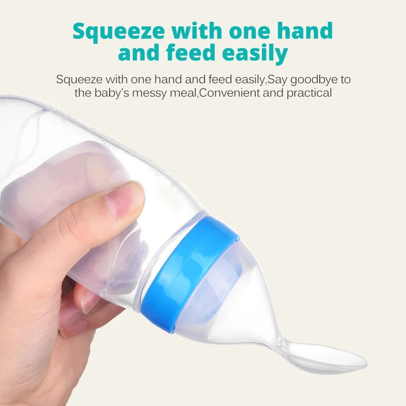Squeezing Feeding Bottle Silicone Newborn Baby Training Rice Cereal Food Spoon Supplement Feeder Safe Useful Tableware for Kids