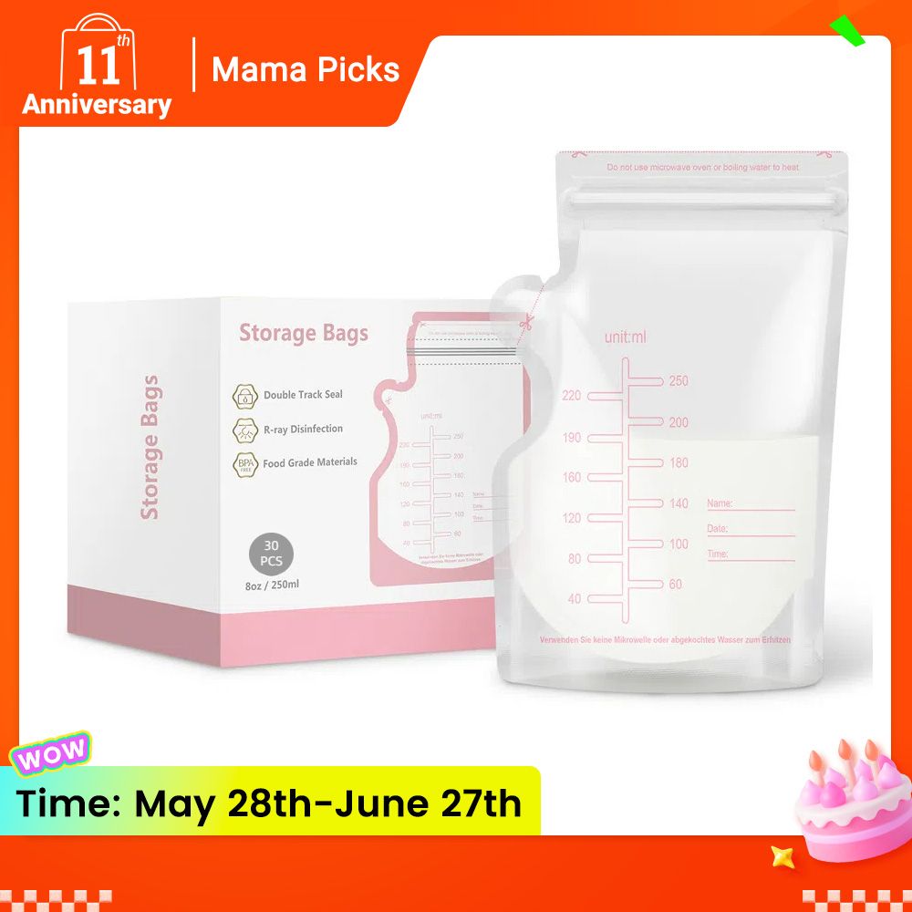 30Pcs Breastmilk Storage Bags for Breastfeeding Doubled Sealed Breast Milk Storing Bags BPA Free Self Standing Breastmilk Bags Baby Safe Feeding Bags