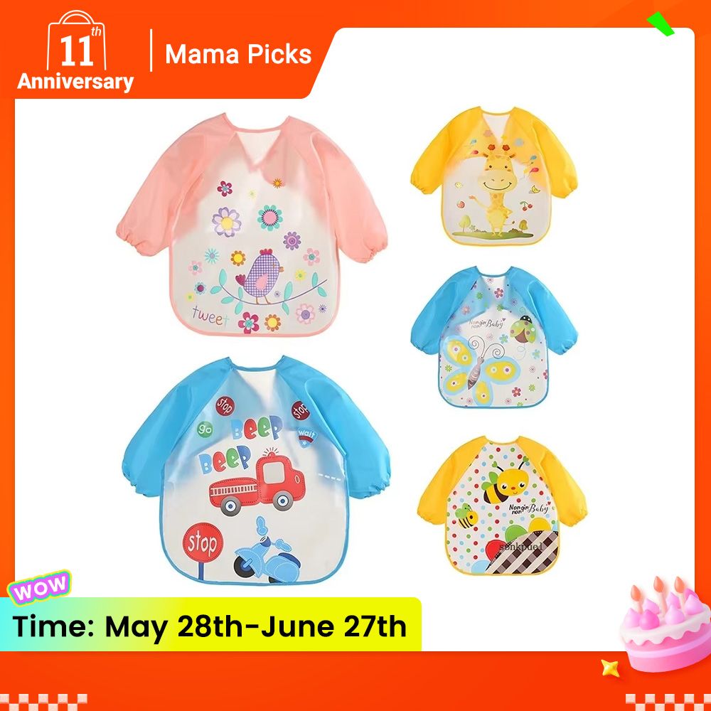 0-3 Years Baby EVA Waterproof Anti-dirty Bib Long Sleeve Strap Coat Dirt Proof Soft Feeding Bib Cute Cartoon Pattern Burp Cloths